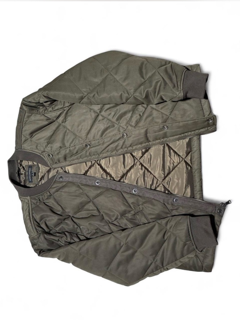 Banana Republic Olive Quilted Bomber Jacket with Rib Trim